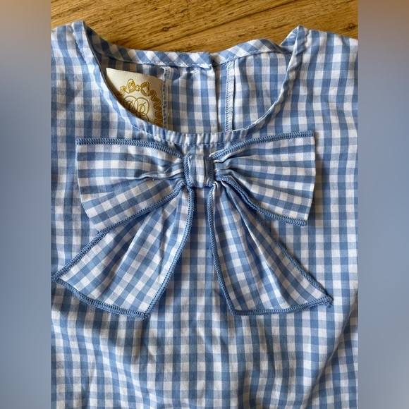 Blue Gingham puff Sleeve Blouse with Bow The Beaufort Bonnet Company - Picture 4 of 11
